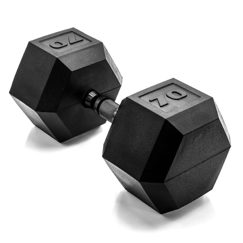 CAP Barbell 70 LB Coated Hex Dumbbell Weight with Black Handle