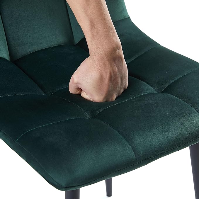 NORDICANA Forest Green Velvet Dinner Chairs Set of 4, Modern Armless Biscuit Tufted Dining Side Chairs with Metal Legs for Kitchen Living Room Vanity