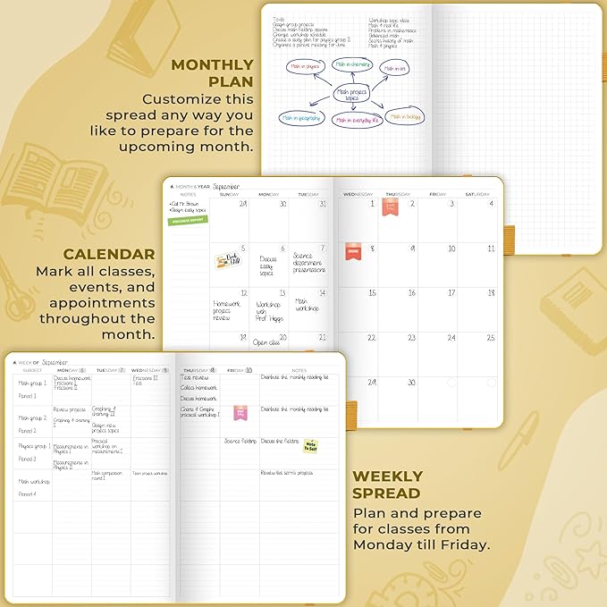Clever Fox Teacher Planner – School Year Planner with Calendars & Lesson Plans – Teacher Plan Book for Classroom & Homeschool Organization - Undated, A5 Size, Hardcover (Amber Yellow)