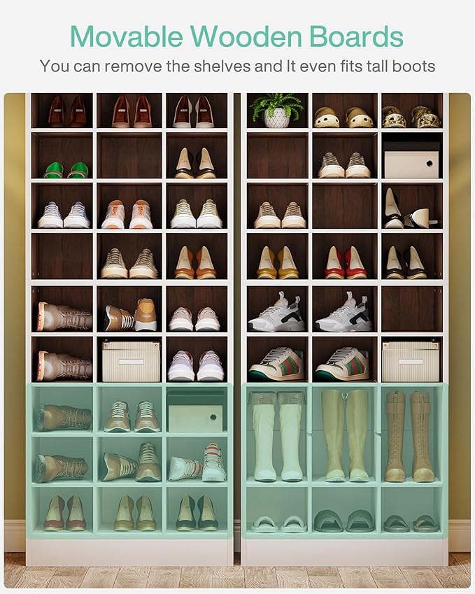 Tribesigns 10-Tier Shoe Storage Cabinet, White and Brown Wooden Shoe Rack with 30 Cubbies, Freestanding Tall Entryway Shoe Organizer for Closet, Entryway, Living Room