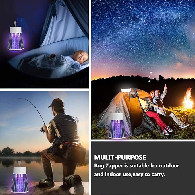 Bug Zapper Outdoor,Electric Mosquito Zapper Portable Camp Mosquito Killer,Rechargeable Indoor Fly Zapper,Electric Fly Zapper,Fly Traps,Flying Insects Zapper Indoor Outdoor (White)