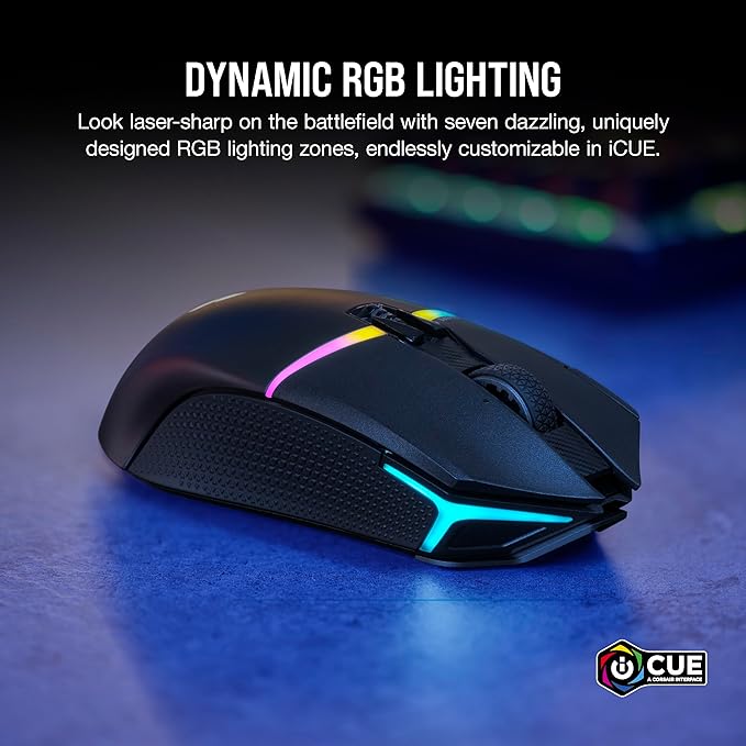 Corsair NIGHTSABRE RGB Wireless Gaming Mouse for FPS, MOBA - 26,000 DPI - 11 Programmable Buttons - Up to 100hrs Battery - iCUE Compatible - Black