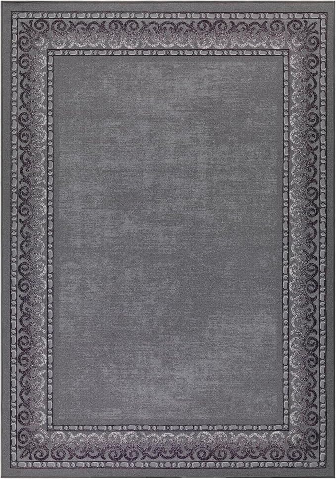 Antep Rugs Alfombras Bordered Modern 4x6 Non-Slip (Non-Skid) Low Pile Rubber Backing Indoor Area Rug (Gray, 4' x 5'8")
