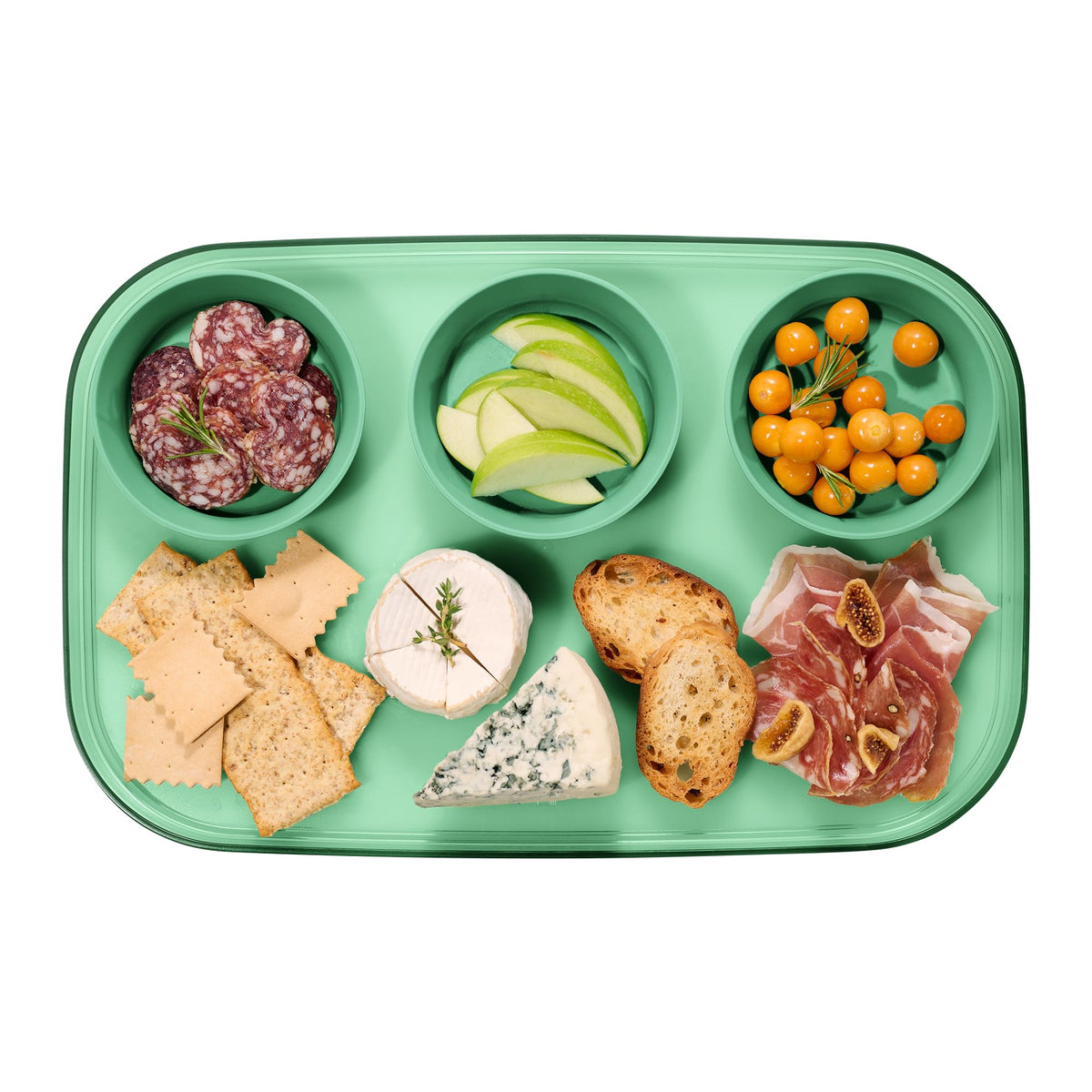 madesmart dipware 3 Bowl Serving Tray, Stackable & Removable Dip Bowls for Charcuterie, Guacomole, Snacks, Veggies, Premium Dishwasher & Microwave Safe, Multipurpose Plate & Bowl, Olive