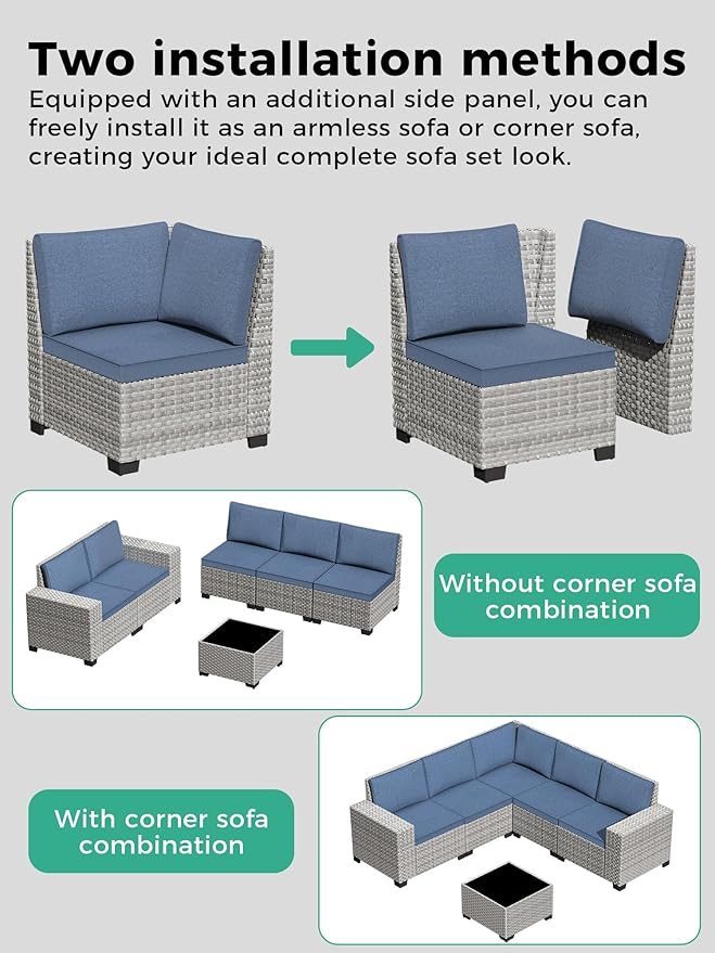 10 Piece Outdoor Wicker Rattan Sectional Sofa Set with Swivel Chairs & Fire Pit Table, 7-Seats with 4" Thickened Cushions & Coffee Table, All-Weather PE Rattan for Garden, Backyard, Porch, Blue
