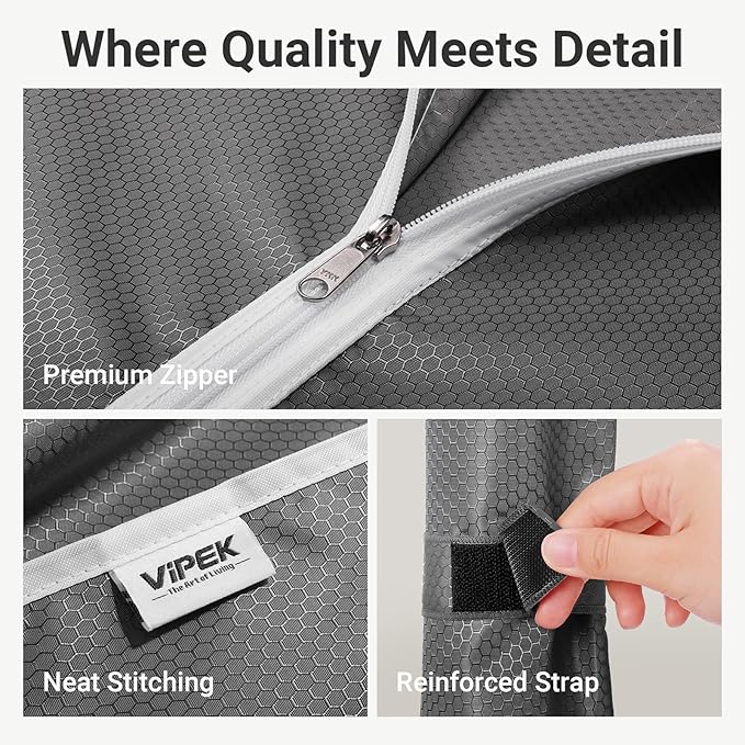 VIPEK V7C Garment Racks with Cover Portable Closets for Hanging Clothes, Heavy Duty Clothes Rack with Shelves Metal Closet Wardrobe, Max 670lbs, White Rack with Grey Upgraded Polyester Cover