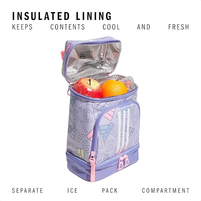 adidas Excel Insulated Lunch Bag, Cooler with Zipper, Pocket for Ice Pack, and Clip, Temperature Control Insulation