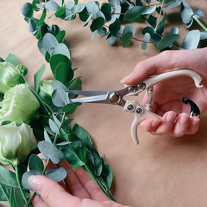 Loopseed Precision Garden Trimming Scissors & Hand Pruner - Cream