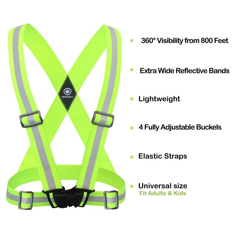 HiVisible Elastic Reflective Vest Straps & 4 Ankle Bands - Fully Adjustable, Lightweight, Super Reflective Silver Stripes - Reflective Vests Running, Cycling, Walking - Men, Women, Kids