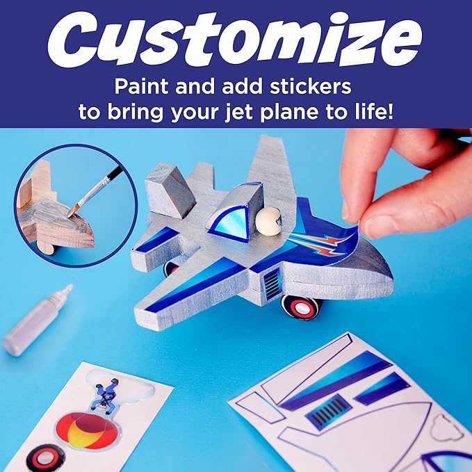 Creativity for Kids Buildeez! Easy Wooden Model Set: Jet Plane Ace - Airplane STEM Kit, Craft for Kids, Kids Activities and Gifts for Boys (Ages 5+)