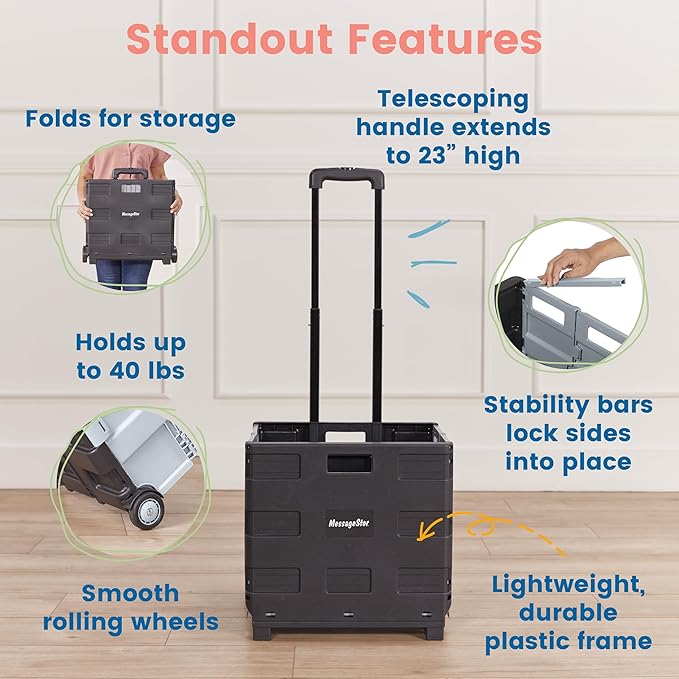 ECR4Kids Universal Rolling Cart with Canvas Organizer Bag, Mobile Storage, Red/Grey