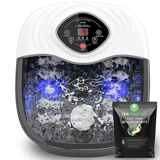 Foot Spa Bath Massager with Heat, Shiatsu Rollers, UV & Ozone Bubbles - Includes Tea Tree Oil Epsom Salt, Relieves Stress and Foot Pain - Home Pedicure Gift for Women/Men, Mom/Dad