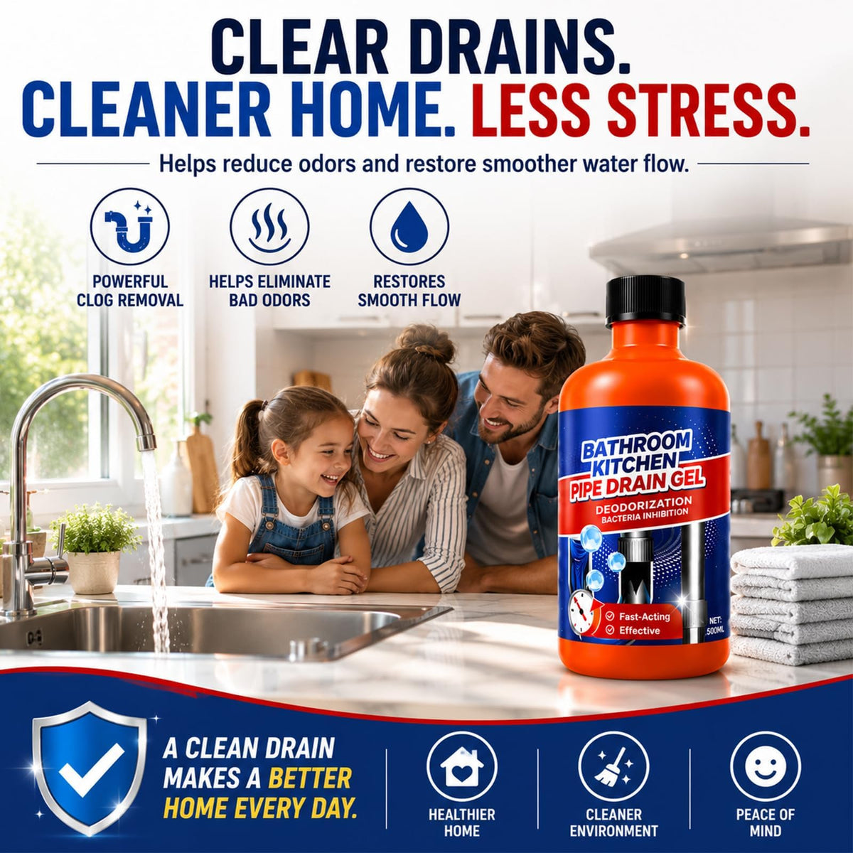 Drain Clog Remover, Drain Clog Dissolver, Opener-Cleaner, Toilet Clog Remover-Professional Strength Liquid Pipe Build Up Remover (2 pcs)