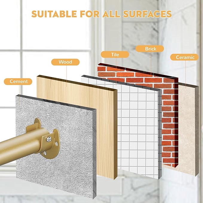 1.3 Inch Diameter Closet Rods for Hanging Clothes 17-28 Inch Adjustable, Metal Heavy Duty Closet Pole, Gold Closet Bar for Hanging Clothes, Suitable for Closet, Wardrobes, Bathroom, Windows