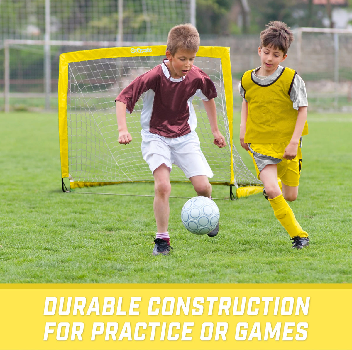 GoSports Team Tone 4 ft x 3 ft Portable Soccer Goal for Kids - Pop Up Net for Backyard - Yellow