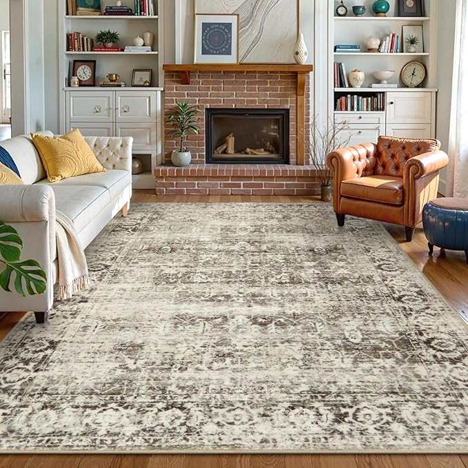 Lahome Washable Rug 6x9 Beige Area Rugs for Living Room,Boho Soft Room Rugs for Bedroom Indoor Carpet,Vintage Non-Slip Low-Pile Accent Rugs Dining Room Office Playroom(6 x 9,Beige)