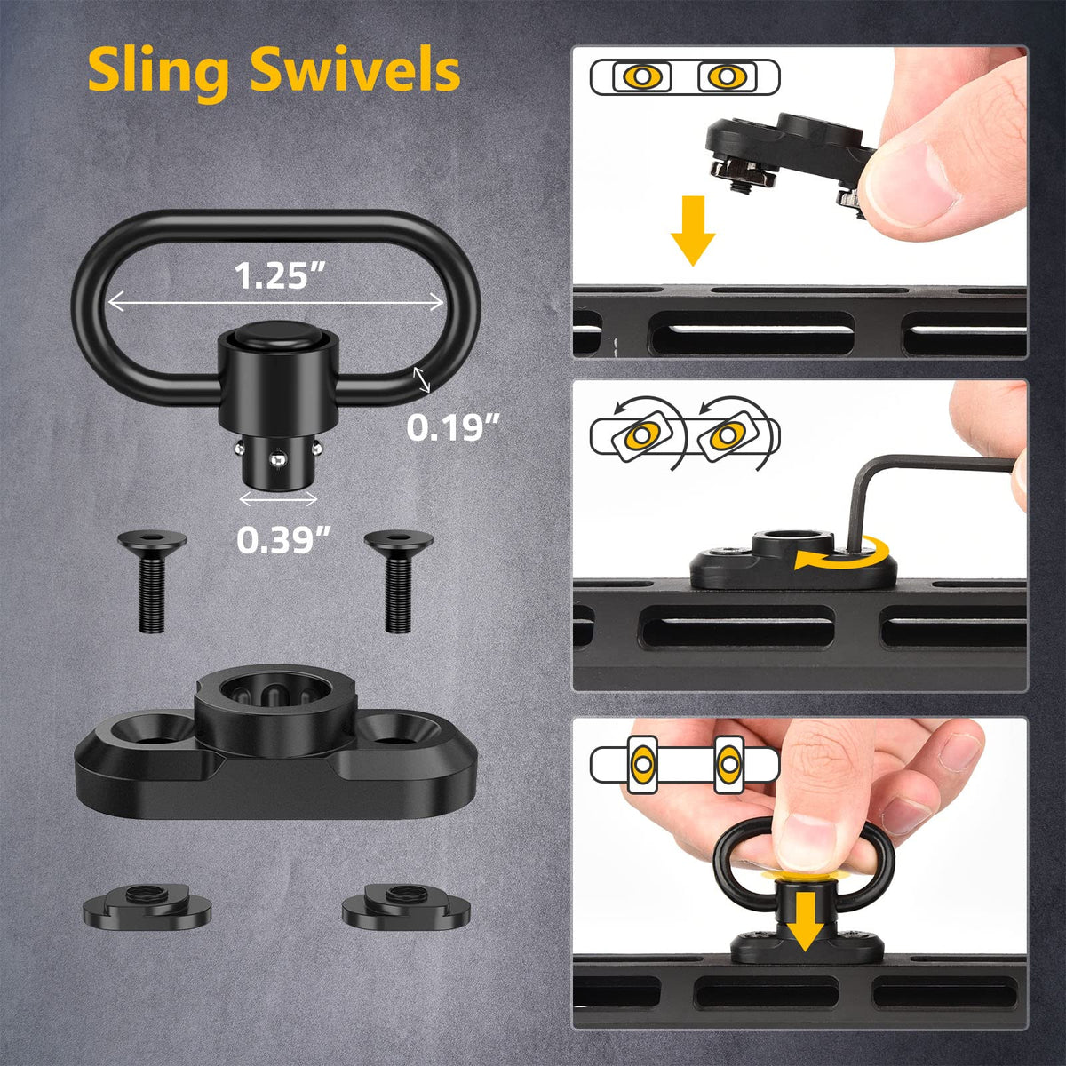 CVLIFE Rifle Sling with 2 Pack Anti-Rotation Sling Swivels,Adjustable Length Two Point Sling Elastic Cord Design for Outdoor Black