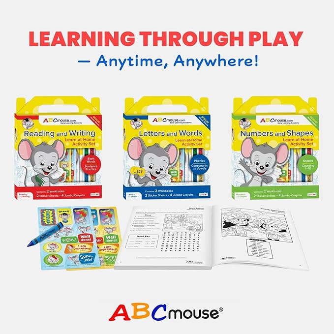 ABCmouse Learning Kit: Numbers and Shapes – 2 Workbooks, Reward Stickers, Jumbo Crayons & Carry Case, Perfect for Early Reading, Writing, and Literacy Development Ages 3+