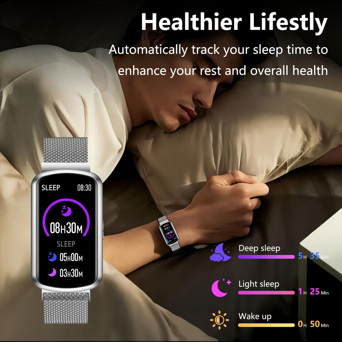 JYUAJOI Health Fitness Tracker, Smart Watch with 24/7 Heart Rate and Blood Pressure Monitor, Activity Tracker with Blood Oxygen, 120 Sport Mode Waterproof Sleep Tracker for Women Men (Silver)