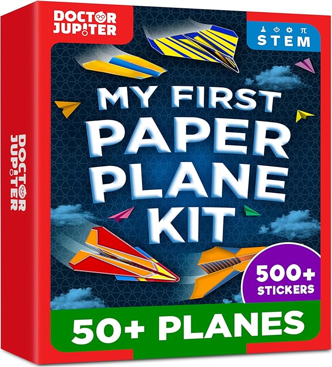 Doctor Jupiter My First Paper Airplane Book Kit for Kids Ages 6+ | Make & Fly 50+ Paper Airplanes with 500+ Stickers |Birthday Gift Ideas for 6-7-8-9-10 Year Old Boys & Girls | Airplane Toy, Craft Kit