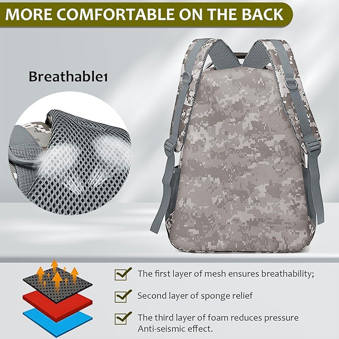 School Backpack for Boys - Camouflage Boys Backpack for Kids Teens Elementary Middle School - Camo Students Bookbag,18″ Bookbag with Usb Charging Port & Key-chain
