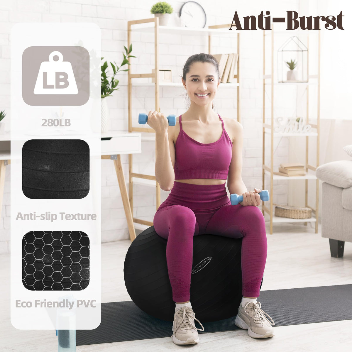 Fitvids Unisex Adult 34-inch, XXL Exercise Ball, Black, 78-85cm XXL US