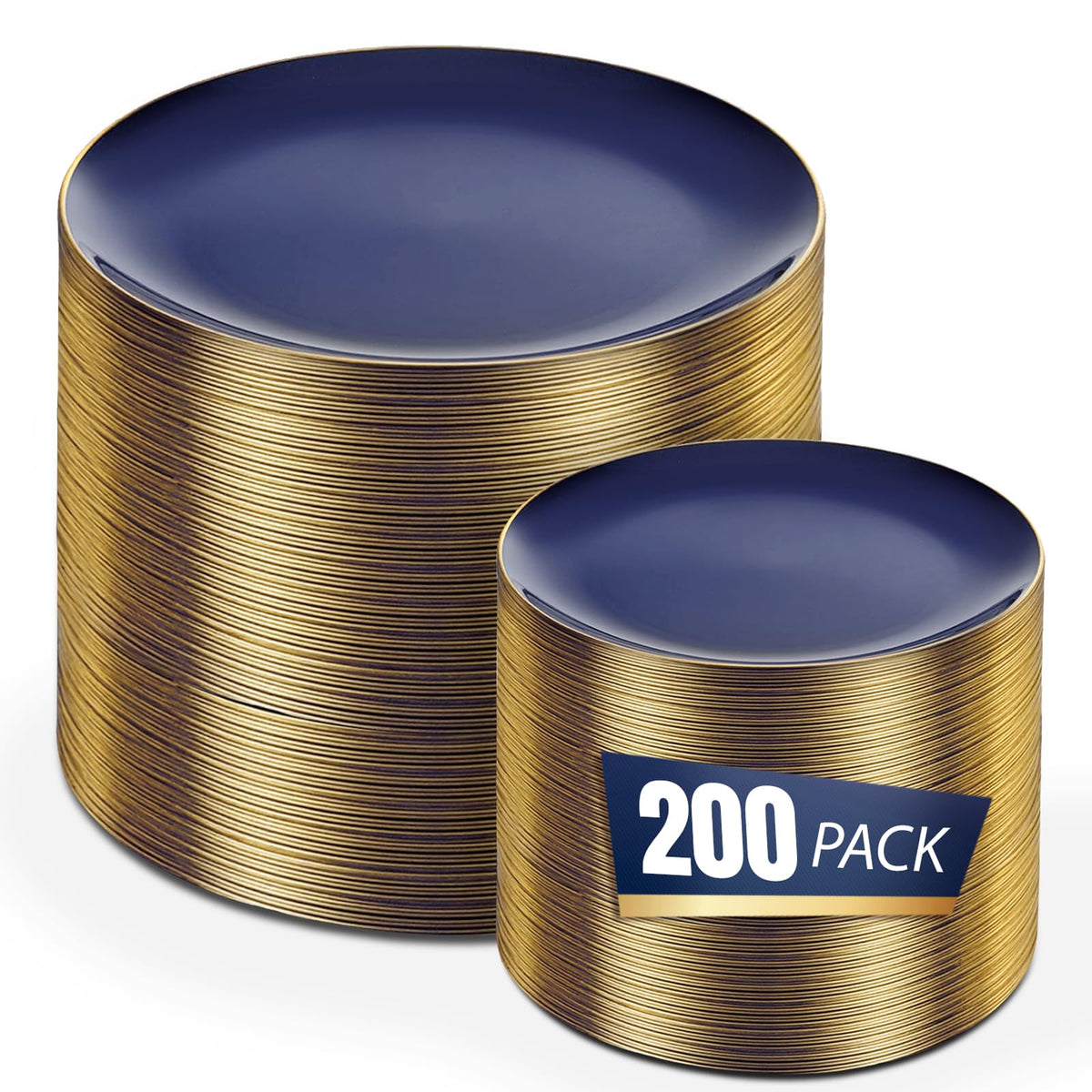bUCLA 100PCS Clear and Gold Plastic Plates - Clear Disposable With Gold Rim Include 50 Each (10 inch Dinner & 7 inch Dessert) Plates, Ideal for Party & Thanksgiving