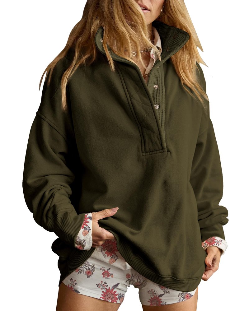 Gacaky Sweatshirt for Women Oversized Casual Long Sleeve Button Henley Neck Pullover Tops Fashion Outfits Clothes Army Green L