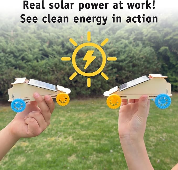 Solar Powered Car Kit (2-Pack) – Build-Your-Own Wooden Solar Vehicles for Kids, STEM Engineering Project Kits for Classroom, Renewable Energy Science Experiments, Ages 8 and up