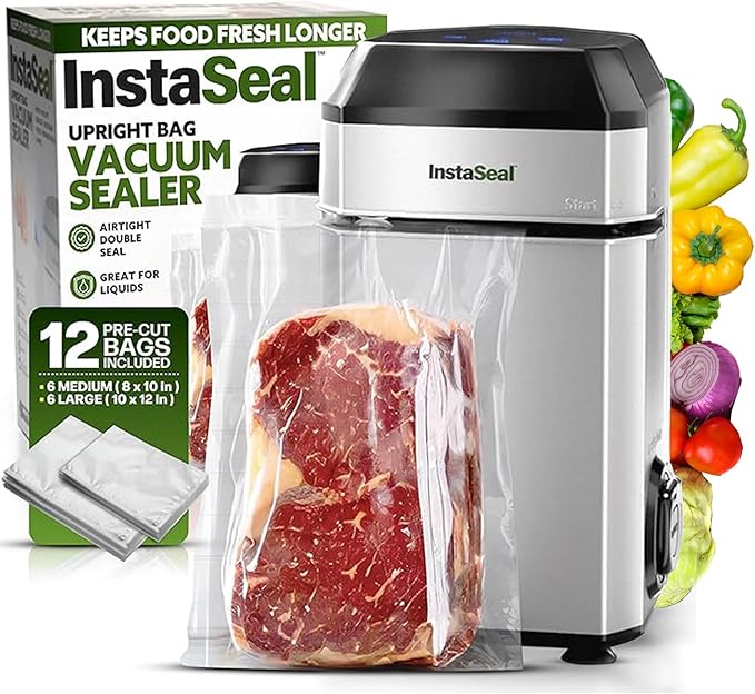 InstaSeal Upright Vacuum Sealer for Food with 12 Bags