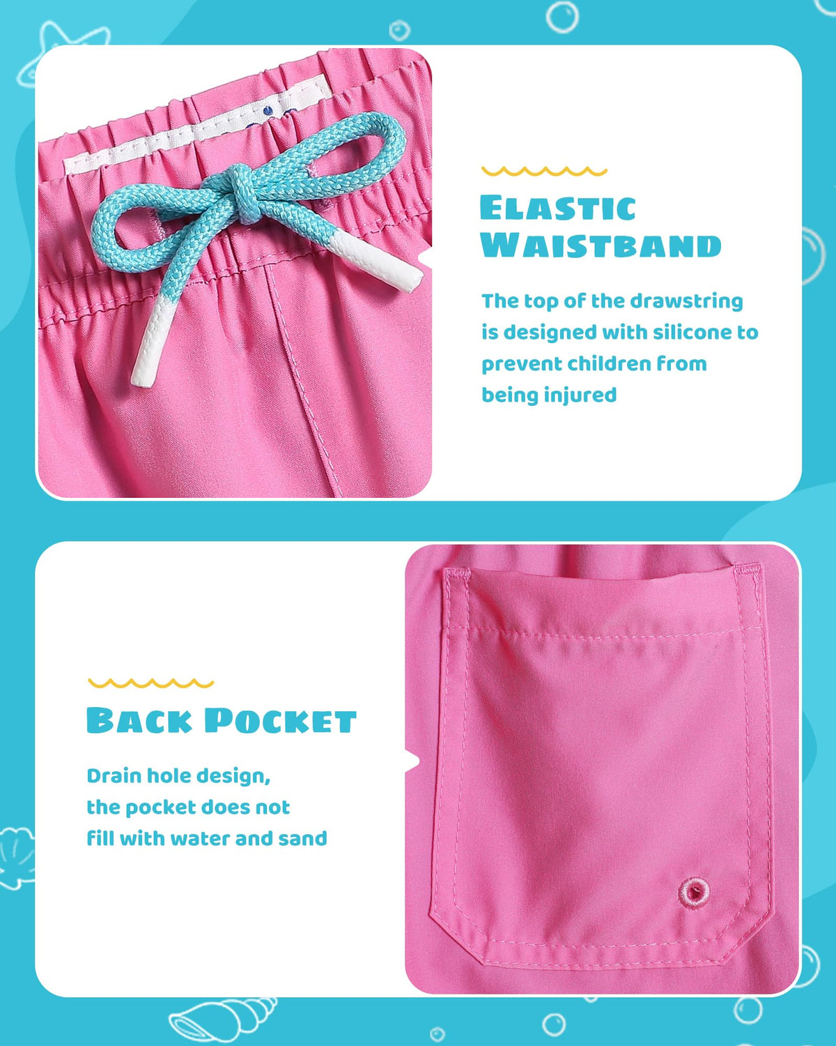 maamgic Boys Swim Trunks with Compression Liner Toddler Stretch Swim Shorts Quick Dry Swimming Trunks Boxer Brief 2 in 1 Beach Shorts Pink Lake Blue 7