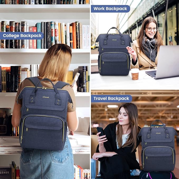 LOVEVOOK College Laptop Backpack, 15.6 Inch Travel Backpack for College, Waterproof Work Backpack Woman for Teacher Nurse Anti-theft Travel Back Pack, Gifts for Women, Navy Blue