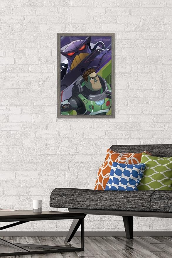 Trends International Disney Pixar Lightyear - Buzz and Zurg Wall Poster, 14.725" x 22.375", Barnwood Framed Version