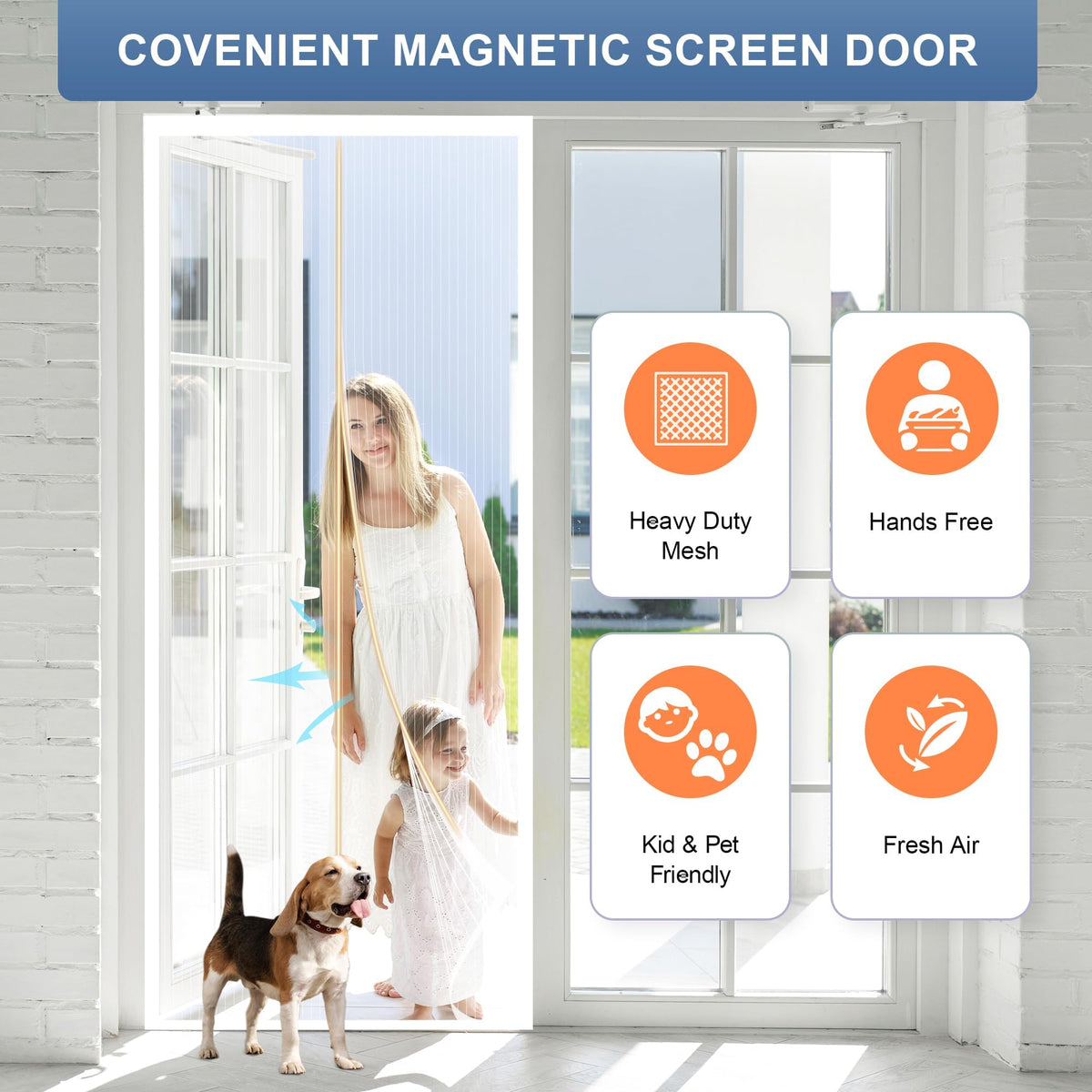 METAONLY Magnetic Screen Door Mesh, Works for Patio, Sliding Door, Keeps Bug Mosquito Out, Fresh Air Flow, Fits 36" x 82" Door - Curtain Size 38" x 84", White