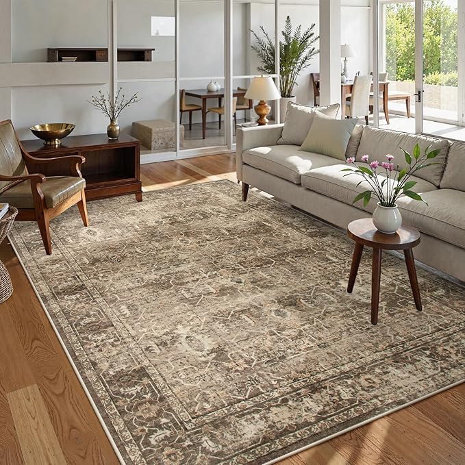 Lahome Vintage 6x9 Washable Brown Rugs for Living Room Bedroom, Soft Dining Room Rugs for Under Table, Non Slip Indoor Throw Carpet for Entryway Kitchen Office (6x9ft,Brown)