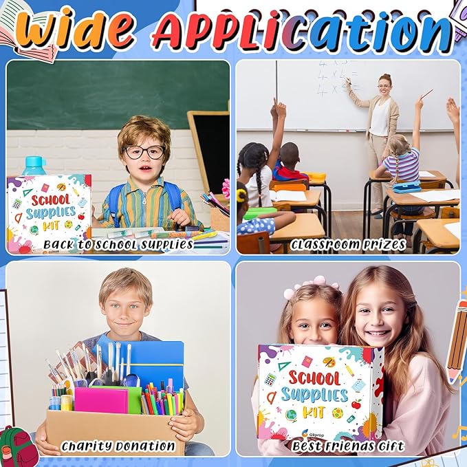 72 Pcs School Supplies Gift Box Set, Back to School Supplies Primary Middle College Bundle Essential Stuff Bulk Pen Notebook Colorful Stationery for Teacher Student Classroom