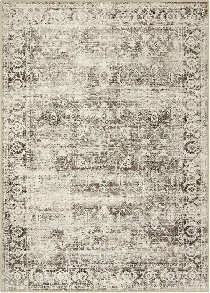 Lahome Washable Rugs 5x7 Boho Living Room Area Rug,Soft Throw Bedroom Area Rug,Retro Distressed Non-Slip Low-Pile Accent Rug Indoor Carpet for Entryway Office Home Decor(5 x 7,Beige)