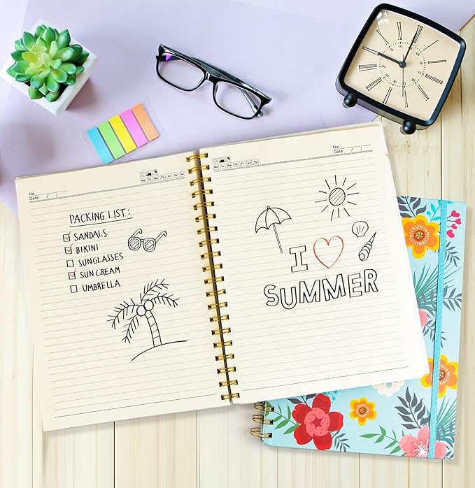Coopay 4 Pack B5 Spiral Notebook Journal for Women, College Ruled Composition Notebooks Hardcover Spiral Journal, Cute Blooming Floral, Office School Business Supplies, 10.2" x 7.5", 160 Page