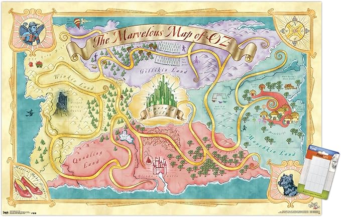 The Wizard Of Oz - Map Wall Poster, 22.4L" x 14.7W", Premium Poster & Mount Bundle