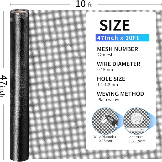 304 Stainless Steel Mesh, 47in x 10ft, 22 Mesh, Sturdy Metal Screen Roll