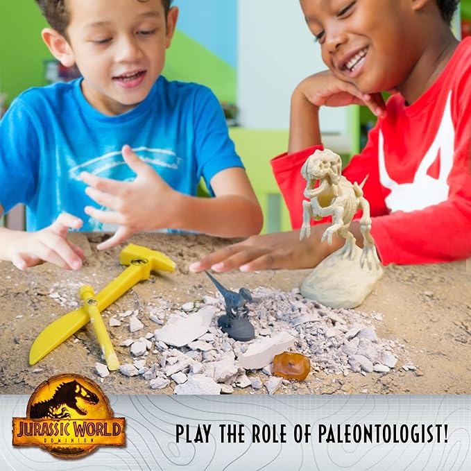 Jurassic World Dominion Dinosaur Dig – Blue, T. Rex & Amber | STEM Excavation Kit from Thames & Kosmos | Dig Out Prehistoric Treasures with Custom Jurassic World Tools | Safe, Dust-Free Activity
