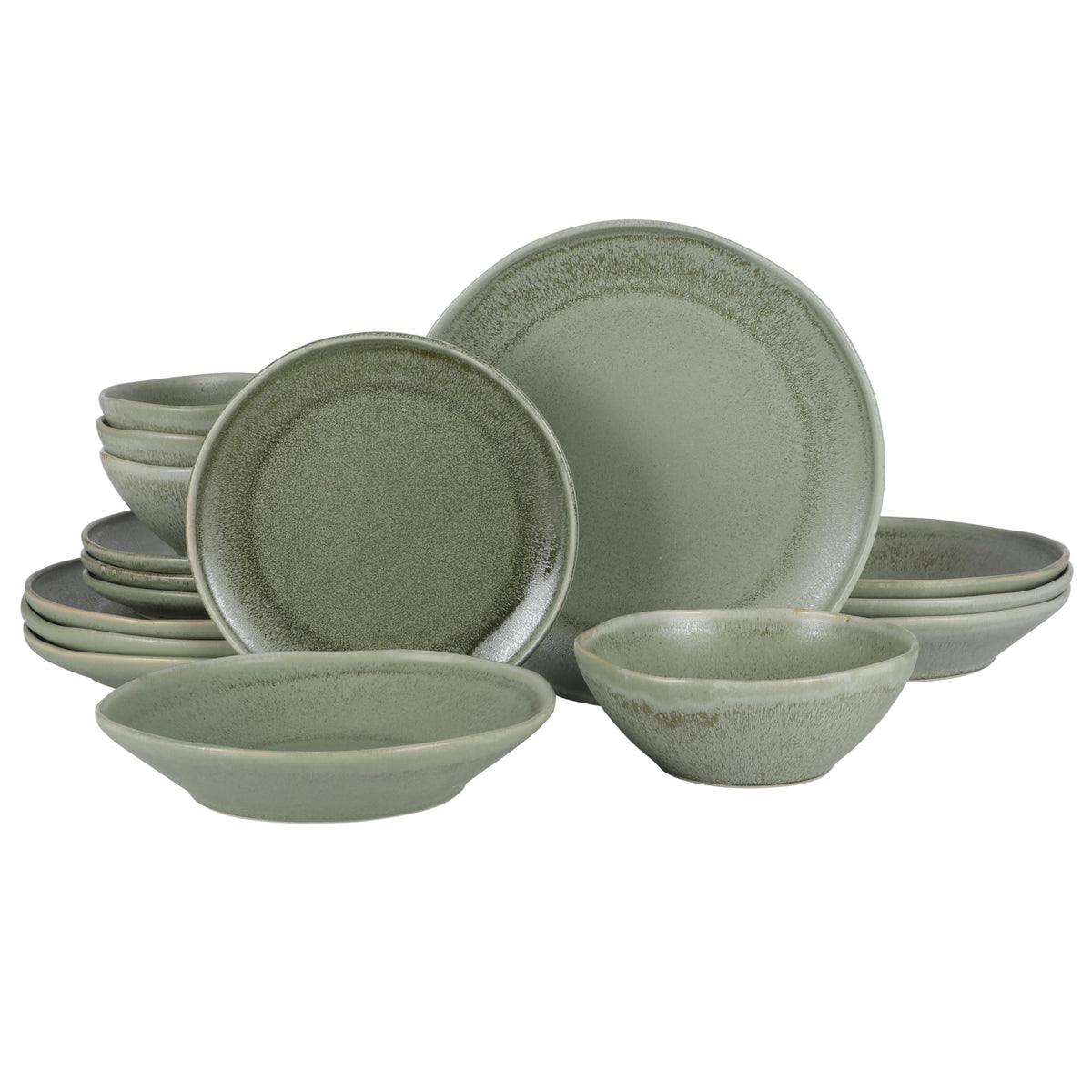 Gibson Elite Island Cove 16 Piece (Service for 4) Plates and Bowls Reactive Glaze Organic Round Dishes Stoneware Ceramic Dinnerware Set -Light Grey