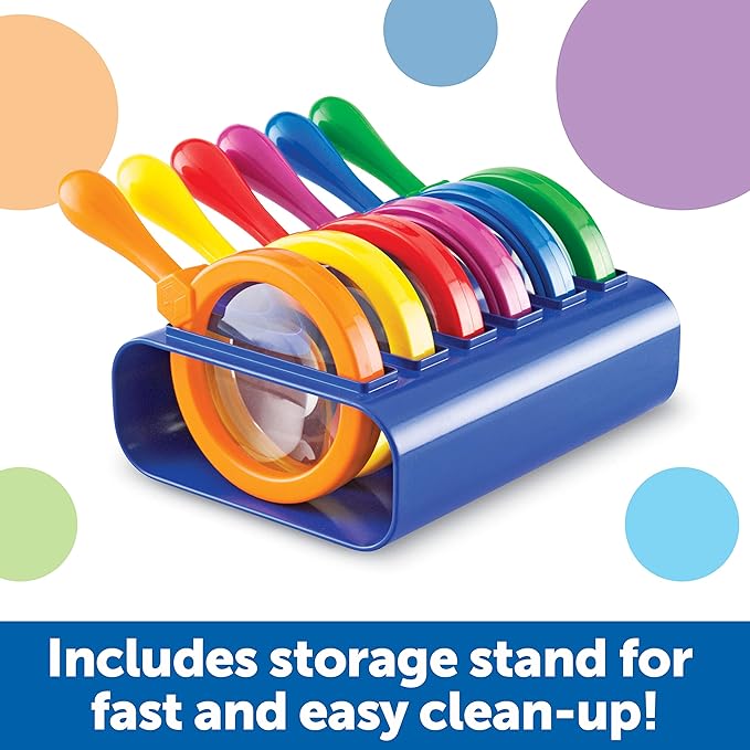 Learning Resources Primary Science Jumbo Magnifiers with Stand - 6 Pieces, Ages 3+, Science Classroom Accessories, Teacher Supplies, Observation Toys for Kids, Back to School Supplies