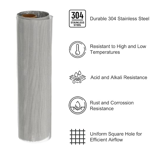 PATIKIL 40" L x 16" W Woven Wire Mesh, 60 Mesh 304 Stainless Steel Air Vent