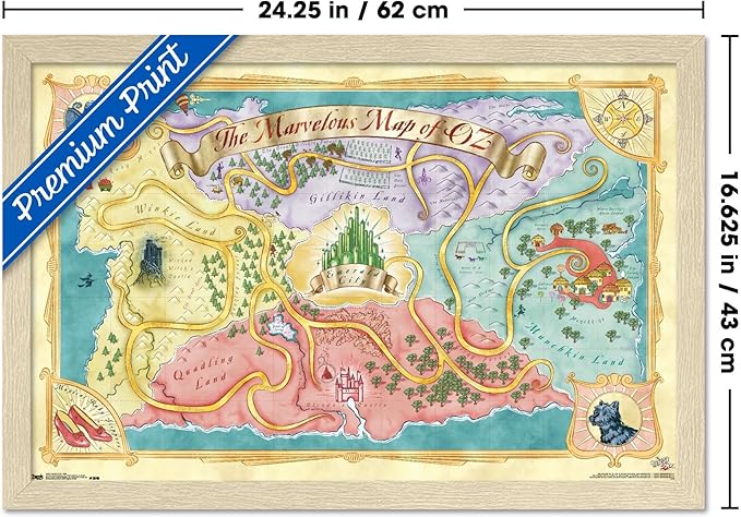 The Wizard Of Oz - Map Wall Poster, 22.4L" x 14.7W", Blonde Framed Version
