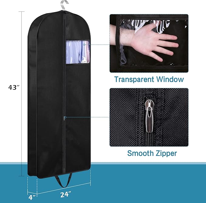 KIMBORA 43" Garment Bag for Travel, Gusseted Suit Bags for Men With Handle Garment Bags for Hanging Clothes Storage Suit Cover for Coats, Jackets, Shirts