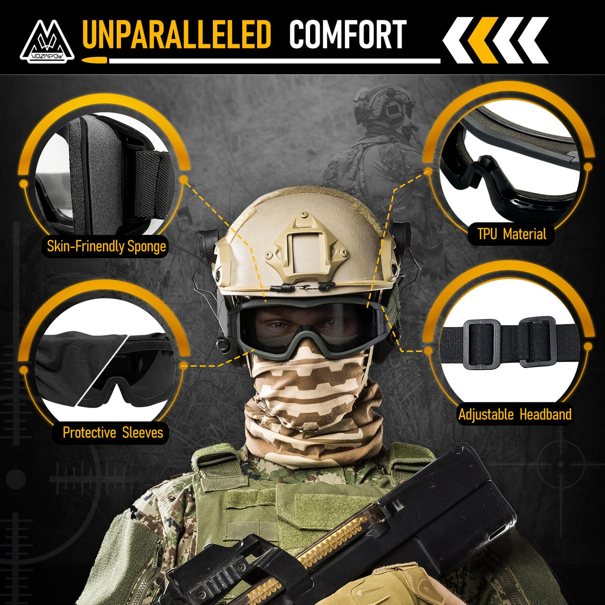 VOZAPOW Airsoft Goggles Anti Fog, Tactical Safety Goggles ANSI Z87+ Rating