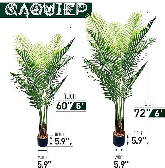 5ft Artificial Areca Palm Plant Fake Palm Tree with 17 Trunks Pre-Potted Artificial Plant with Realistic Moss for Home Office Faux Tree for Indoor Outdoor (5 Feet-2 Pack)