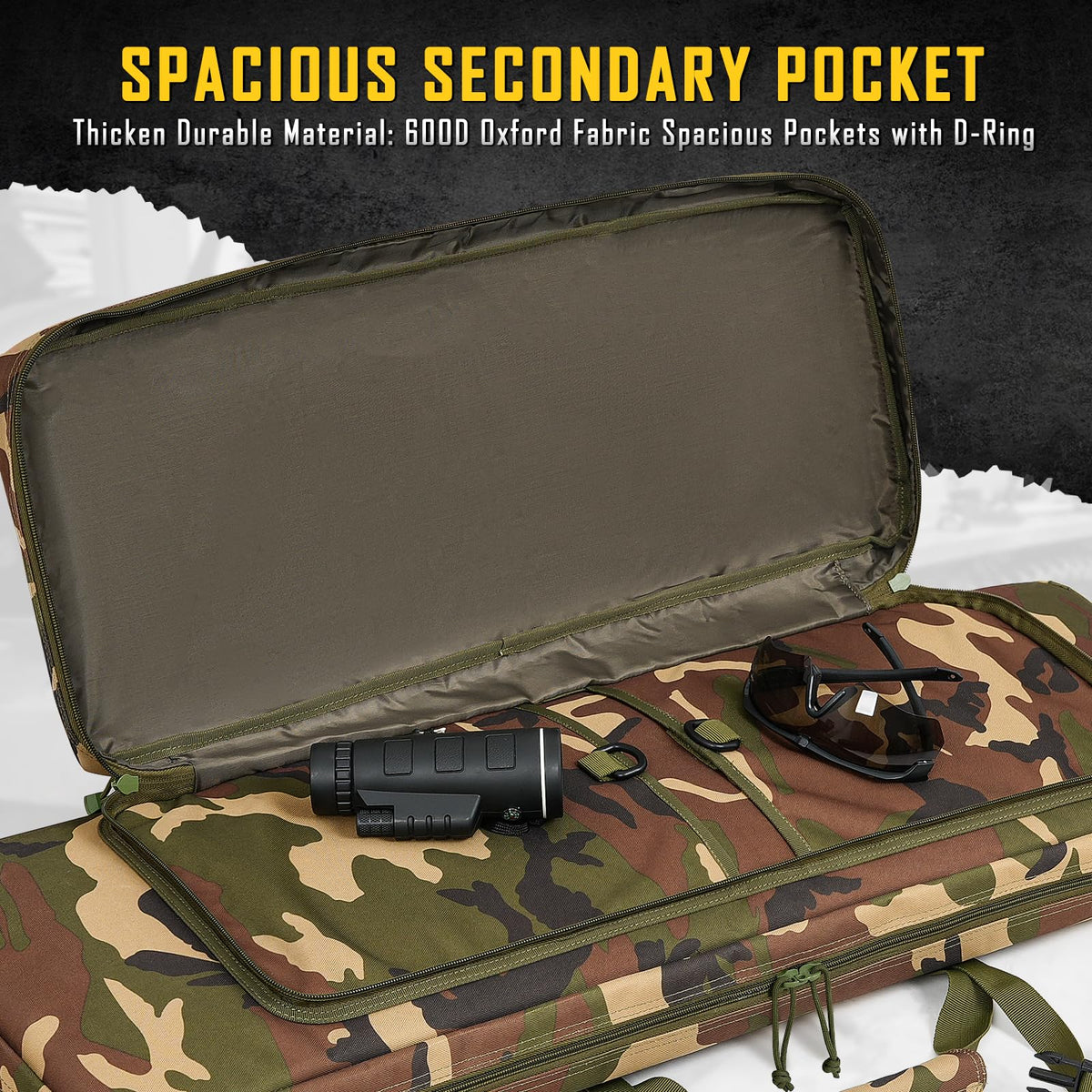 DULCE DOM Double Rifle Case 52'' Soft Gun Bag Tactical Backpack with Movable Divider for Hunting Shooting Range, MOLLE System Multiple Magazine Pouches & Accessory Bags