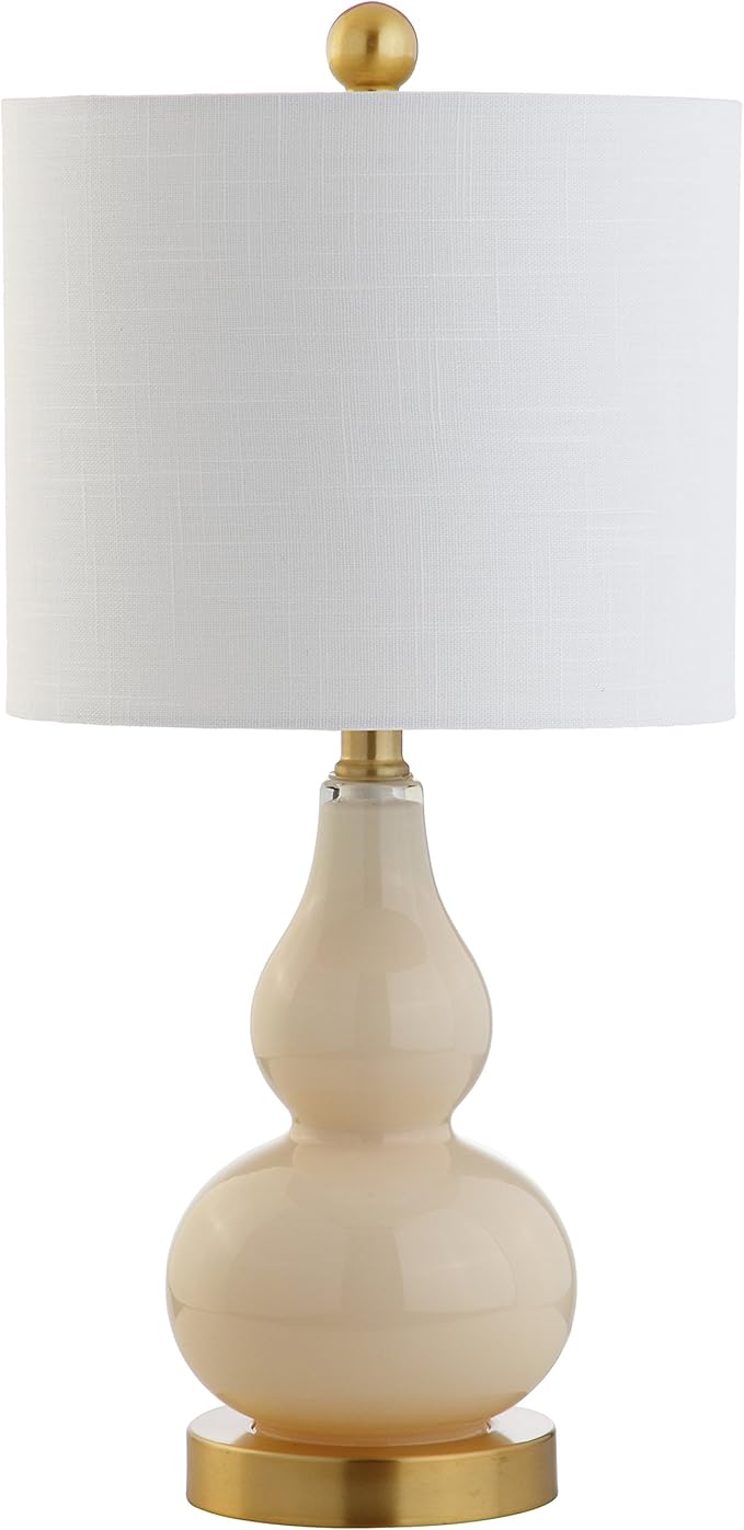 JONATHAN Y 20.5" Ivory Glass Table Lamp, Modern Gourd Bedside Nightstand Lamp for Bedroom, Living Room, White Linen Shade, LED Bulb Included (JYL1028B)
